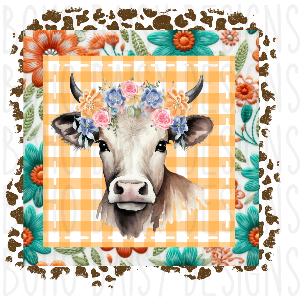 Coral and Teal Cow PNG