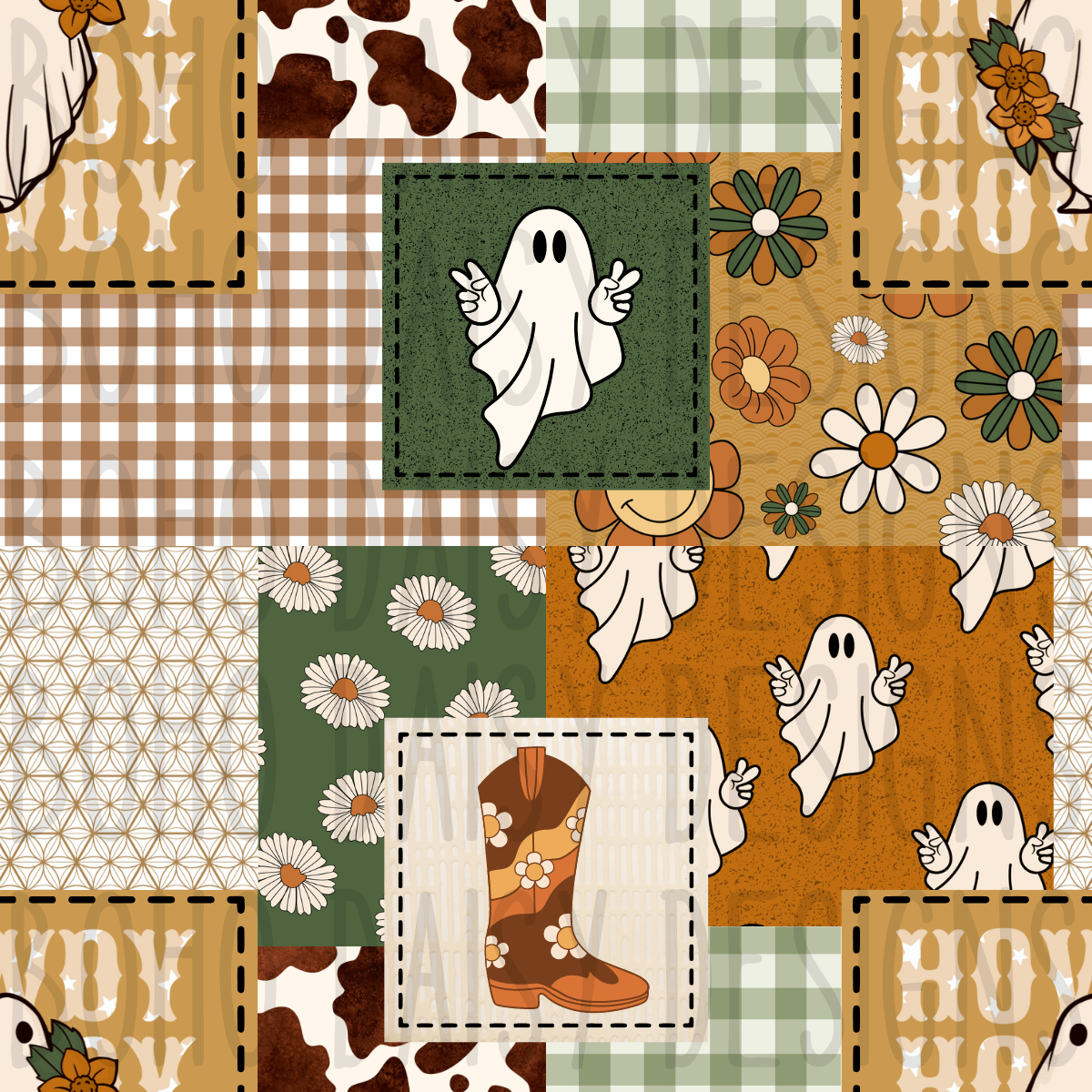 Retro Howdy Ghosts Patchwork