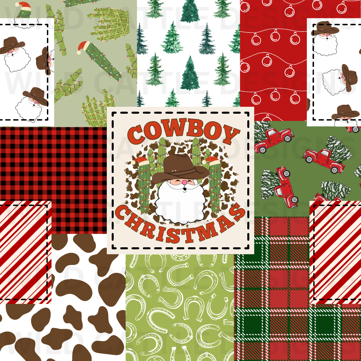 Cowboy Christmas Patchwork Seamless