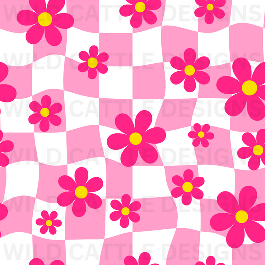 Pink Florals Checker Seamless