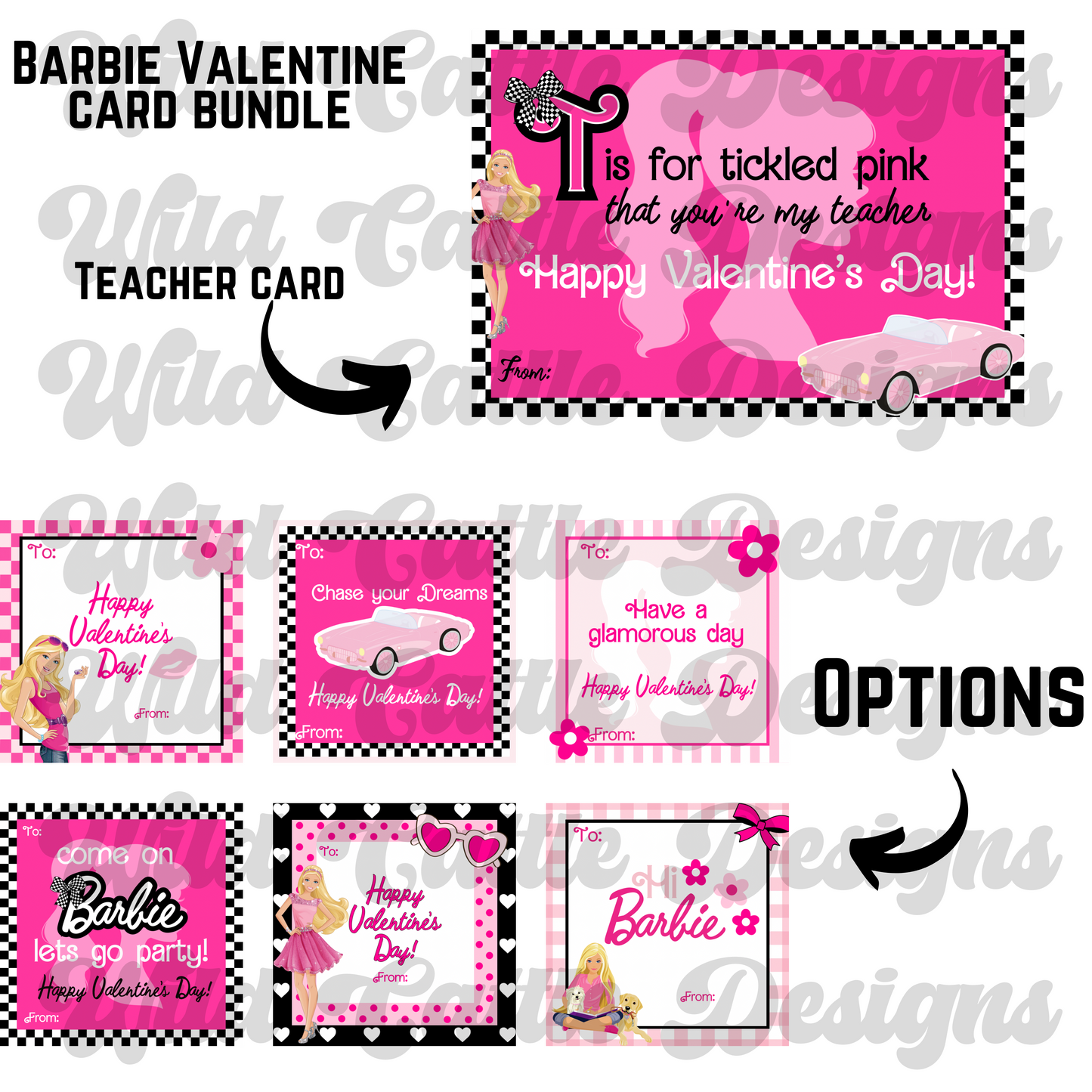 Pink Girl Valentine Cards Bundle