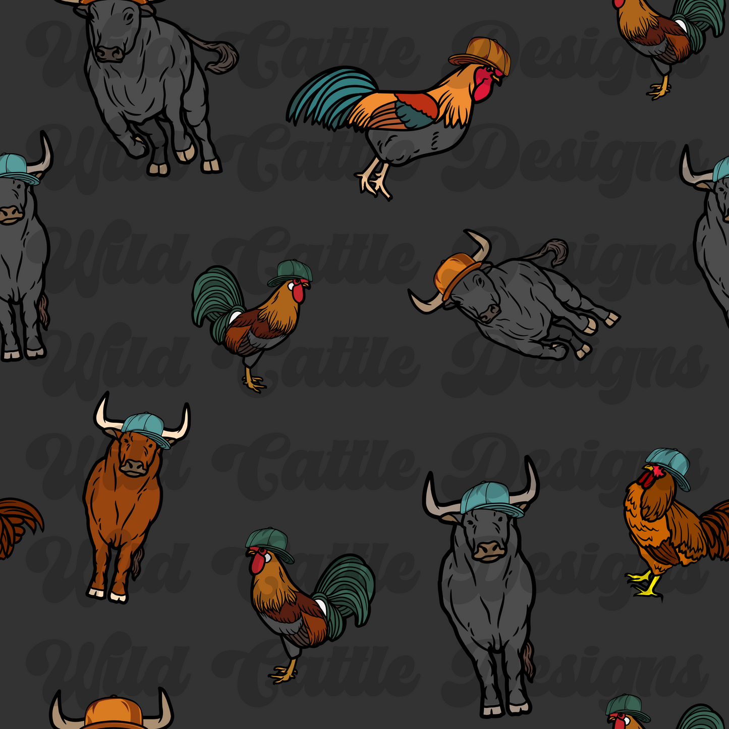 Bulls and Chickens Seamless