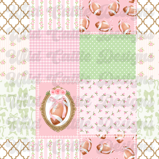 Coquette pink and green football patchwork