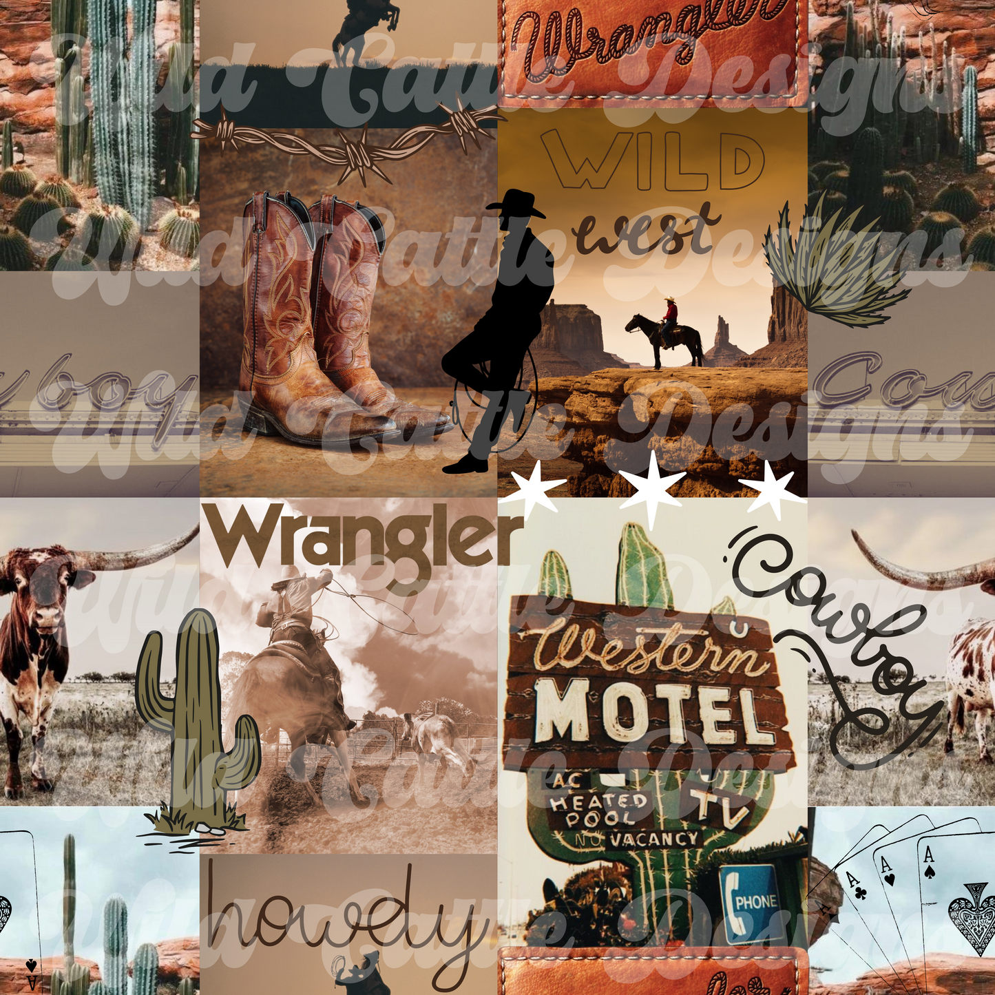 Western Cowboy Collage Seamless