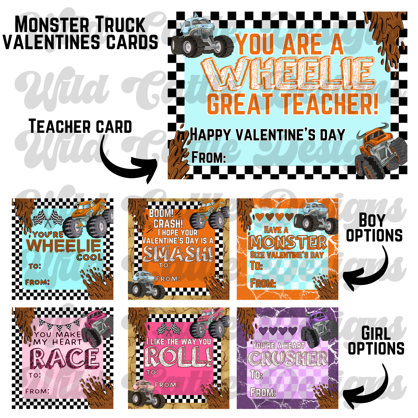 Monster Truck Valentine Cards