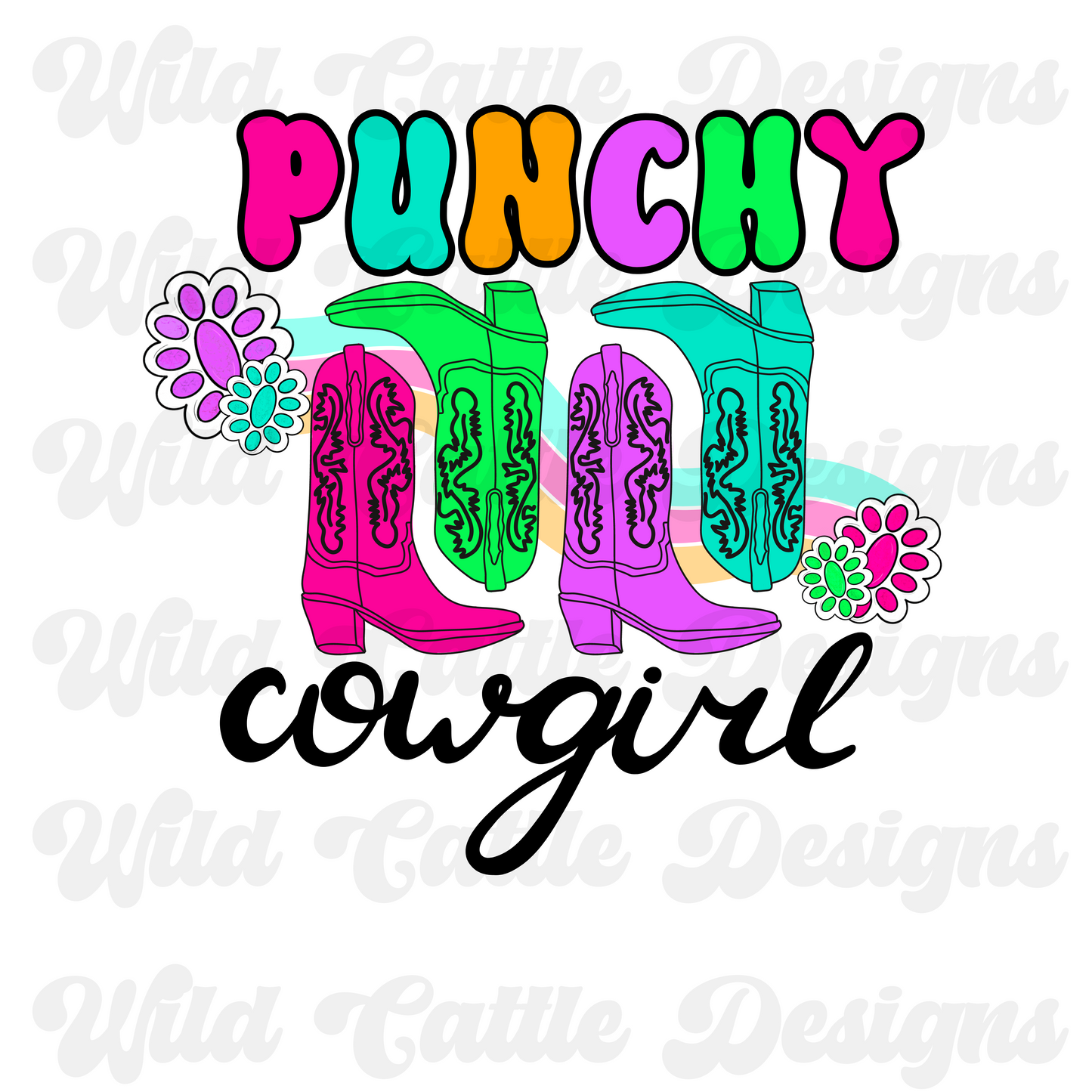 Neon Punchy Cowgirl PNG