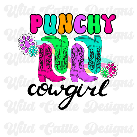 Neon Punchy Cowgirl PNG