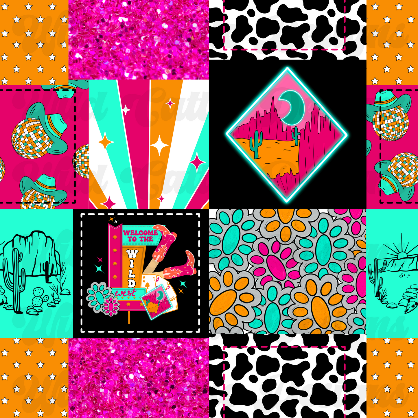 Neon Wild West Cowgirl Patchwork