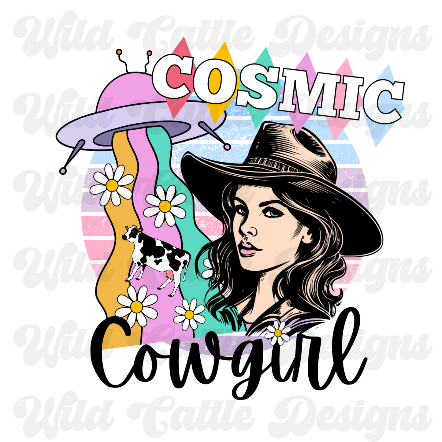 Pastel Neon Cosmic Cowgirl PNG