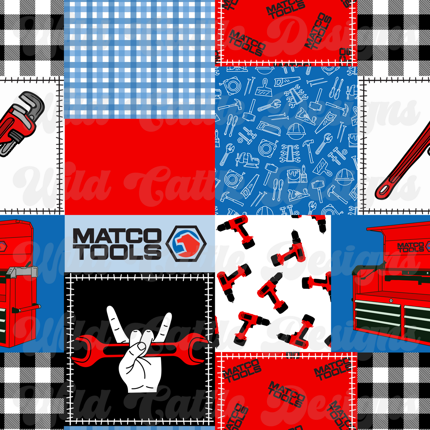 Red Blue Tools Patchwork