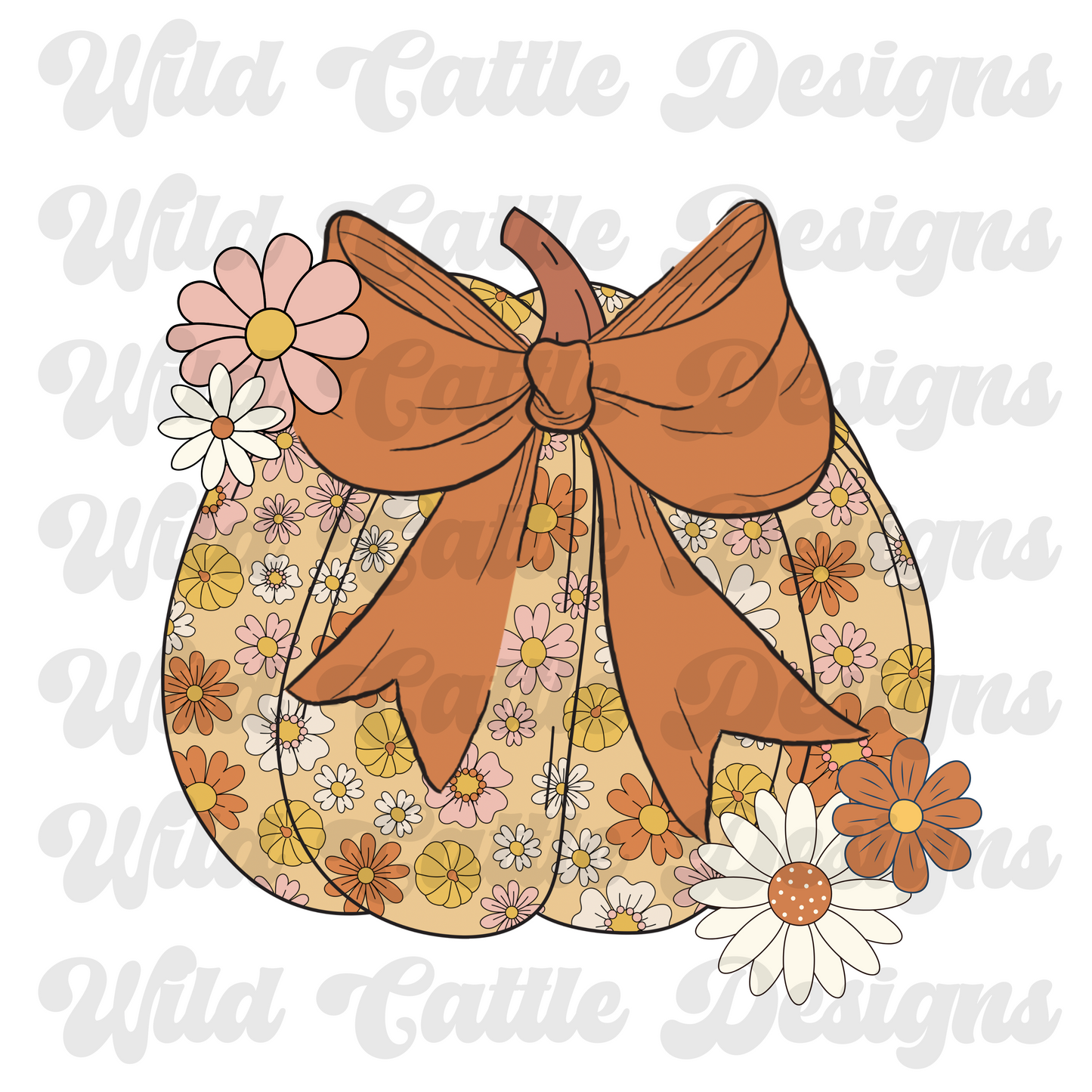 Retro floral pumpkin png