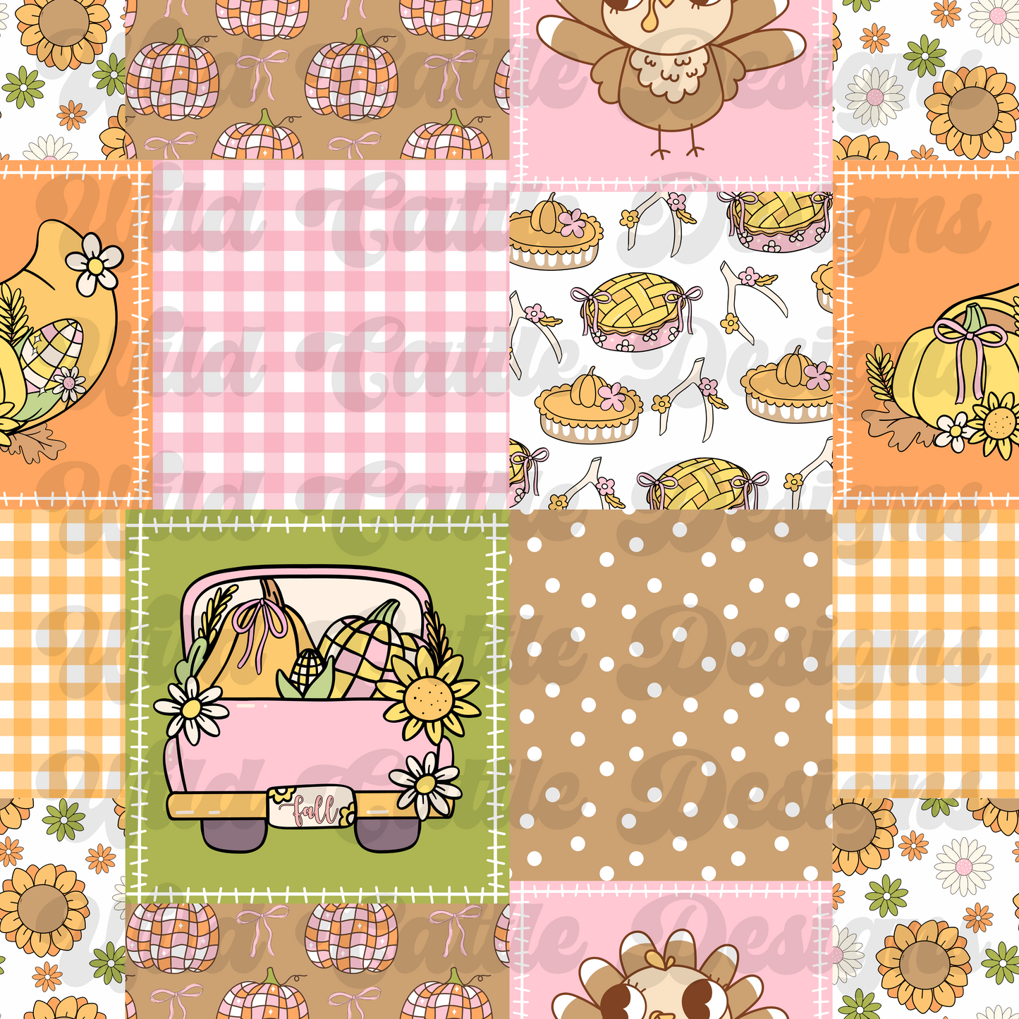 Retro groovy pumpkin patchwork