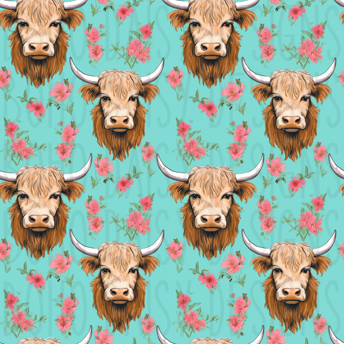 Teal and Pink Cows Seamless