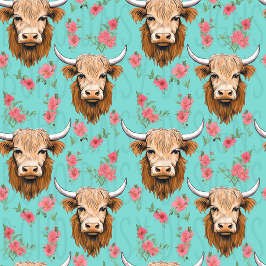 Teal and Pink Cows Seamless