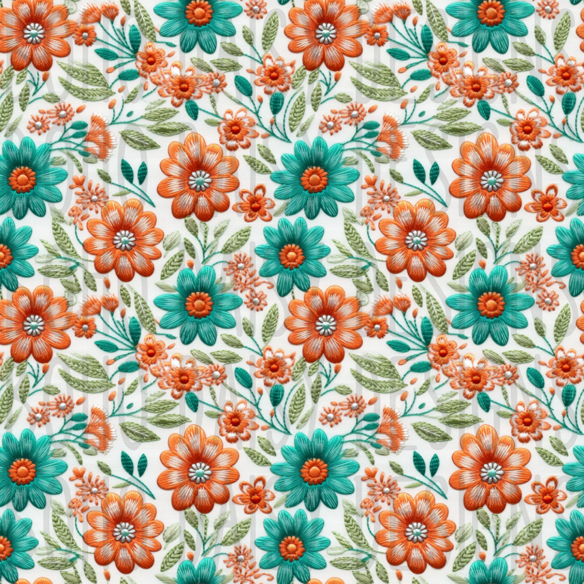 Coral and Turquoise Florals Seamless