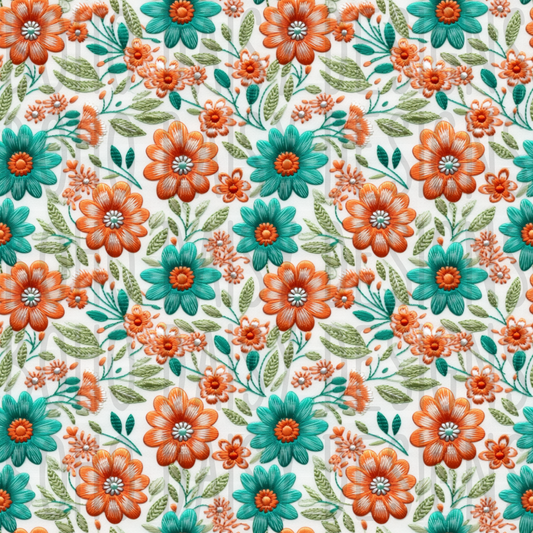 Coral and Turquoise Florals Seamless