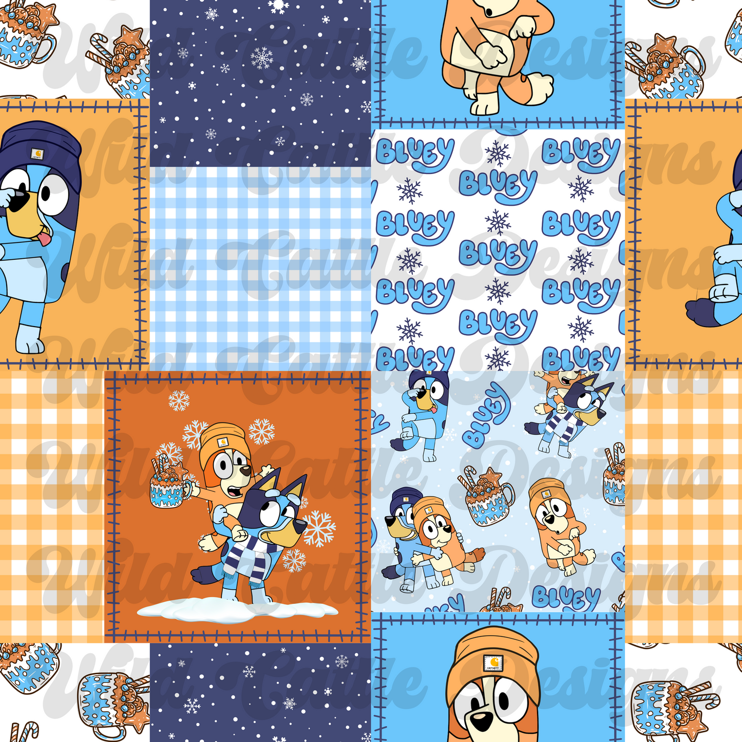 Winter blue dog patchwork