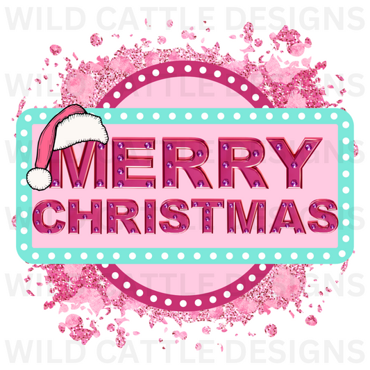 Pink and Turquoise Merry Christmas PNG