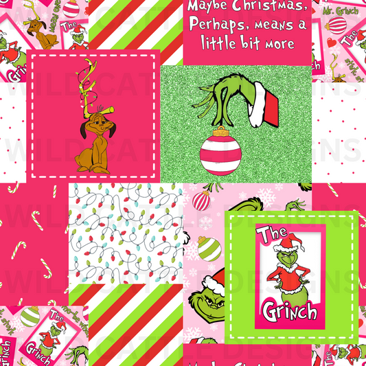 Pink and Green Christmas Monster Patchwork Seamless