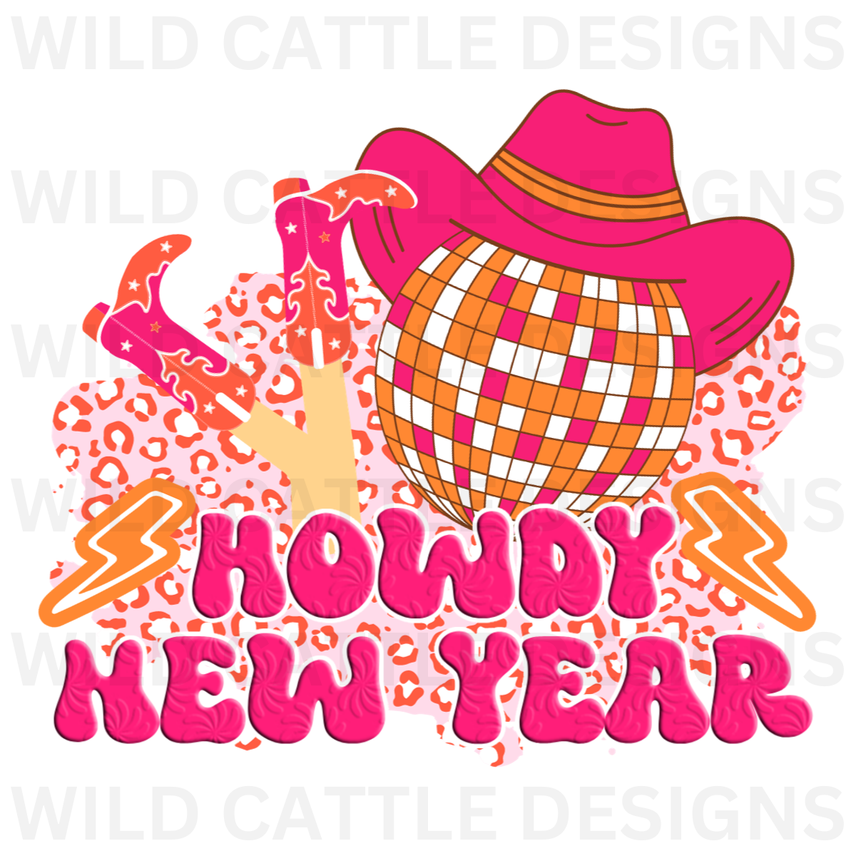 Pink Cheetah Howdy New Year PNG