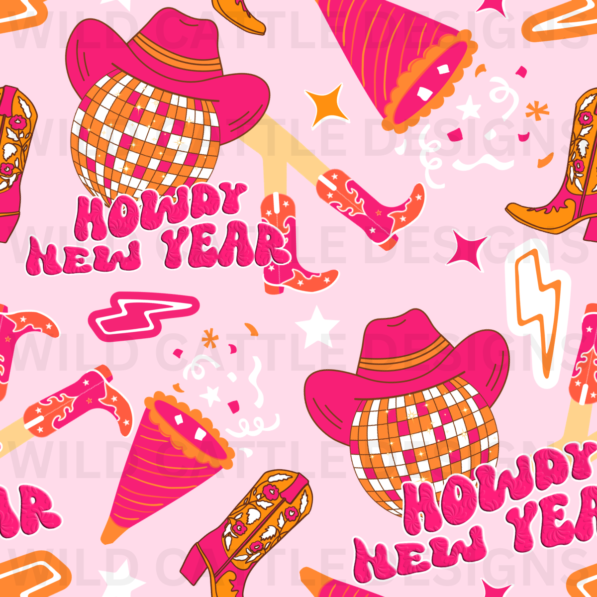 Pink Howdy New Year Seamless