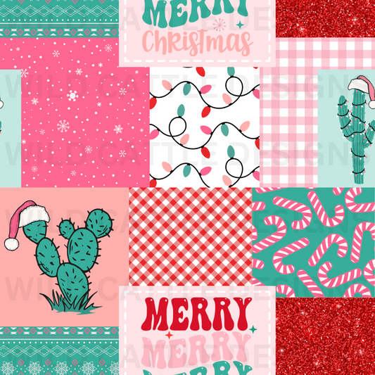 Pink Merry Merry Christmas Patchwork Seamless