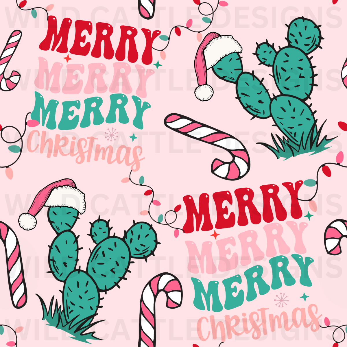 Pink Merry Merry Christmas Seamless