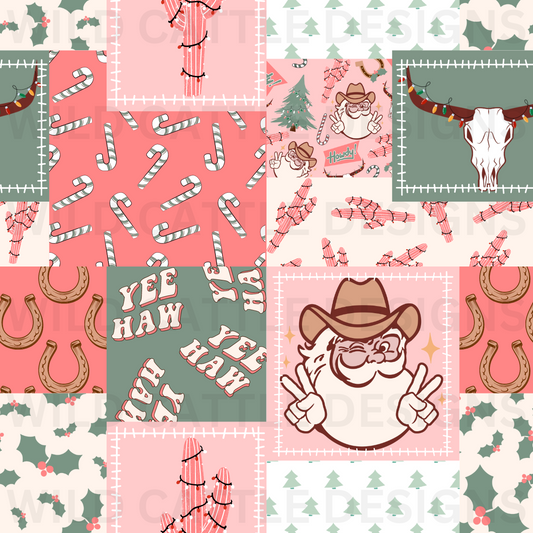 Pink Yeehaw Christmas Patchwork Seamless