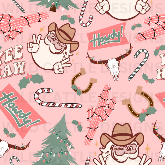 Pink Yeehaw Christmas Seamless