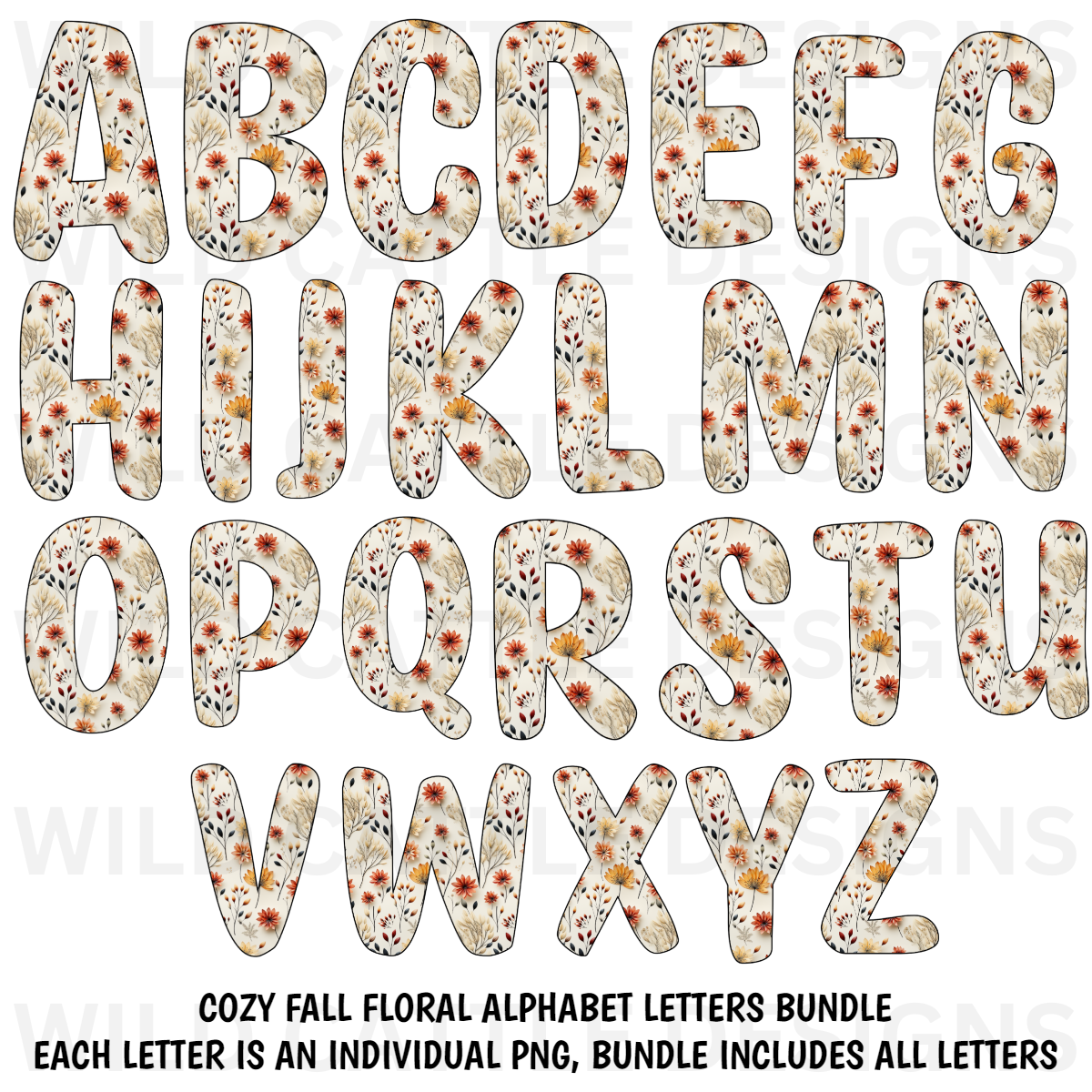 Cozy Fall Floral Letters BUNDLE