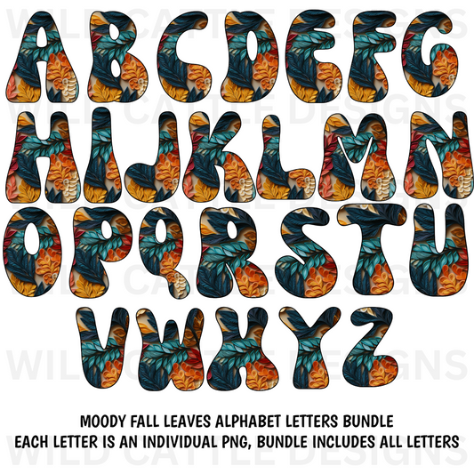 Moody Fall Leaves Alphabet Letters Bundle