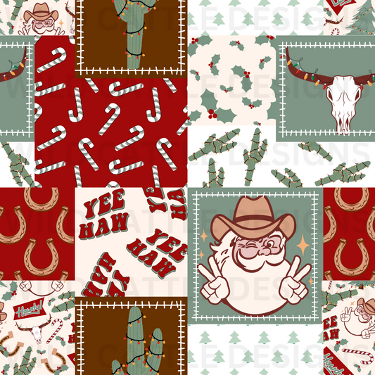 Yeehaw Christmas Patchwork Seamless